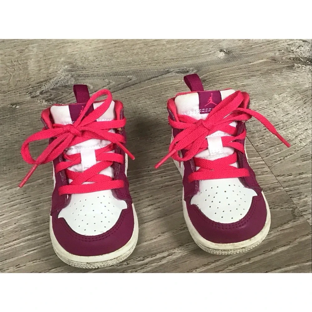 Jordan 1 Mid Shoes Infant 5C Baby Toddler Very Berry Rush Sneakers 644507-661